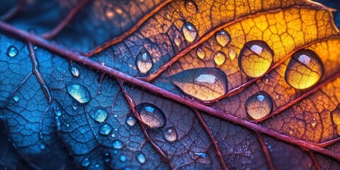 Fototapeta premium Falling liquid from the leaf Tropical leaf A detailed