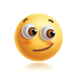 Fototapeta premium Side eyes emoji clipart 3d character. Emoji face cute character in happy, fun, enjoy, smiling, blush and cheerful facial expression yellow graphic element. Vector illustration side eye emoticon clip 