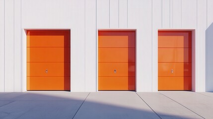 closed orange warehouse doors on a clean white background, minimalistic design