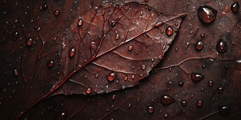 Fototapeta premium Fresh drops glistening Large leaf A detailed macro sh