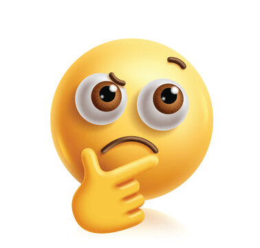 recommend clip art: Confused emoji clipart 3d character. Thinking emoji face with hand gesture, serious, frown, curious, wondering and doubt facial expression yellow graphic element. Vector illustration confused emoticon