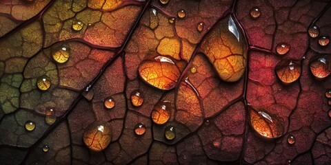 Glistening water drops Ivy leaf A detailed macro shot