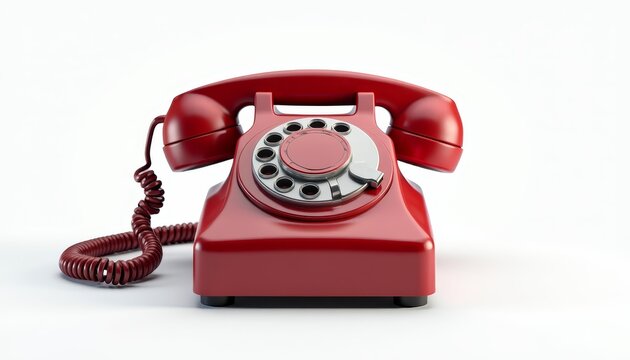Red rotary phone with curly cord