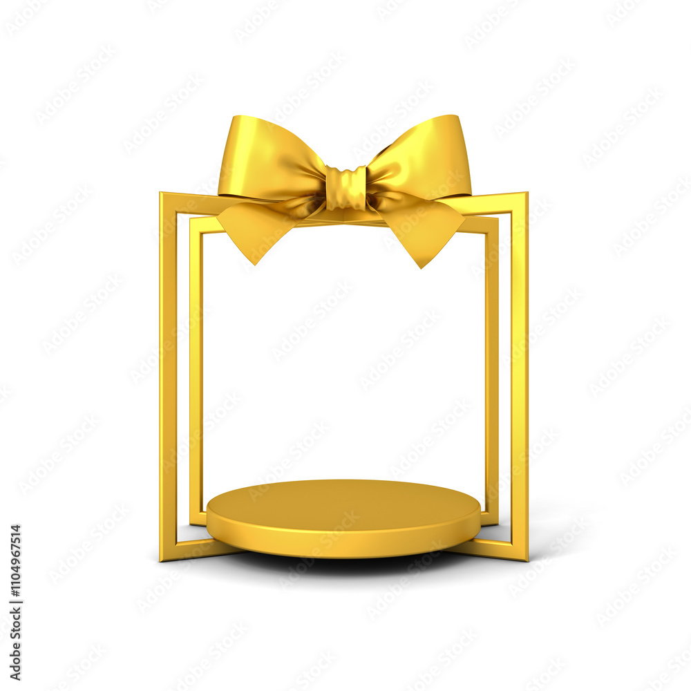 Poster Premium and luxury blank gold gift box product display mockup podium or gold present box frame border showcase isolated on white background with shadow minimal creative idea concepts 3D rendering