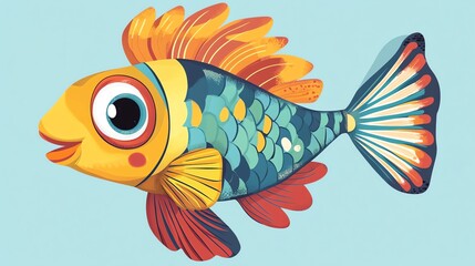 A cartoon illustration of a colorful fish.