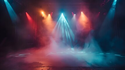 Naklejka premium Stage Lighting Design With Colorful Beams and Smoke