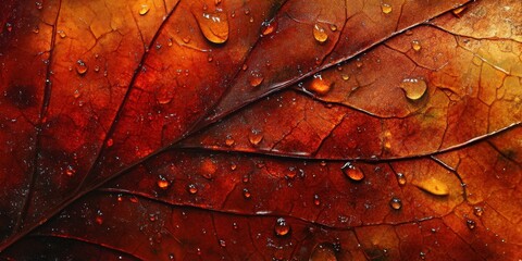 Fototapeta premium Moisture collecting on the surface Veined leaf A deta