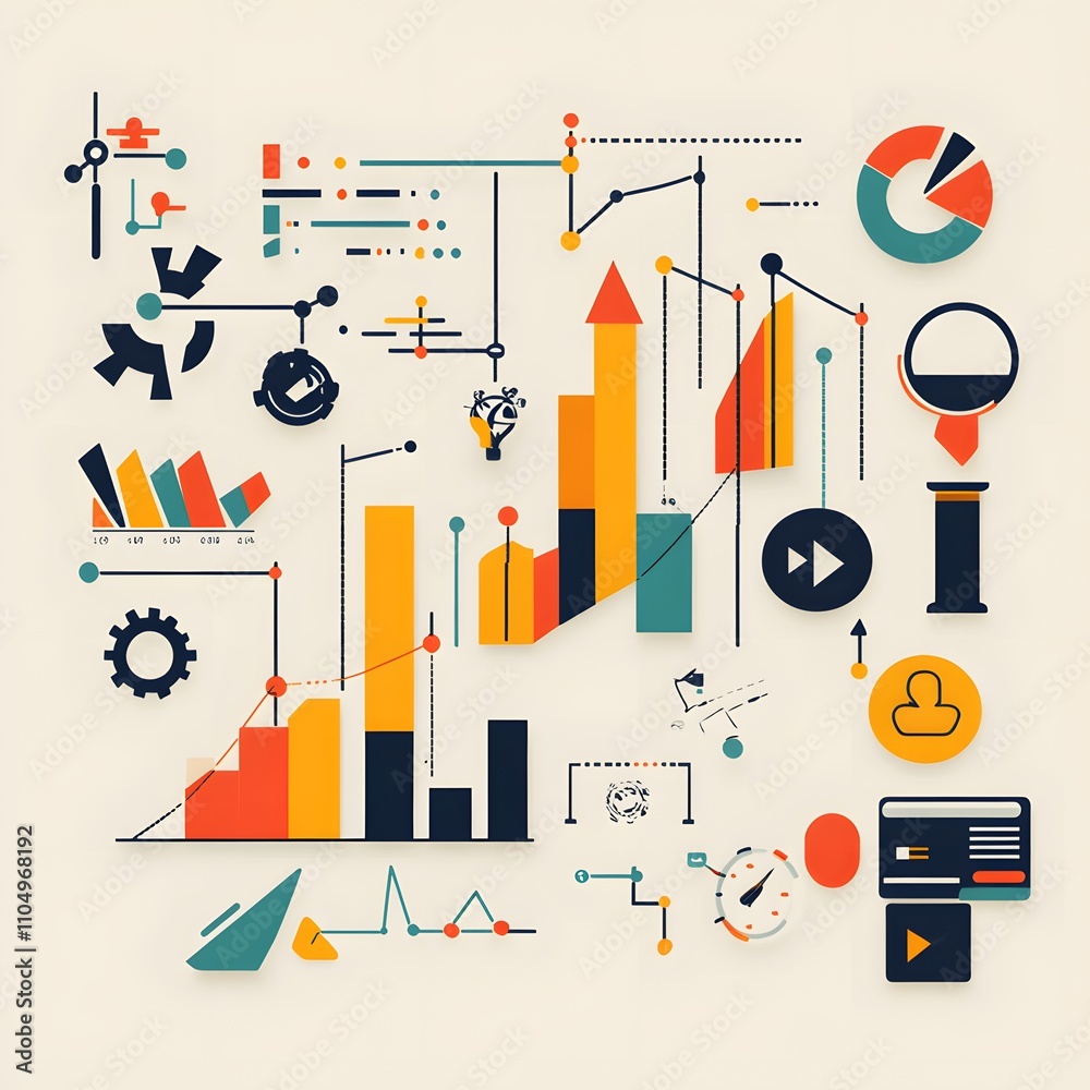 Poster colorful graphs and charts for data visualization.