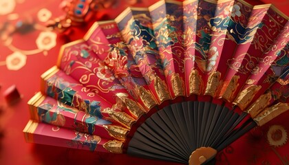 Elegant decorative fan with vibrant colors.