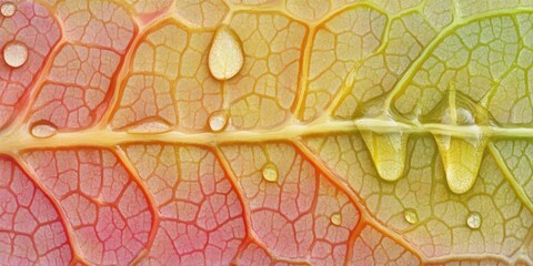 Obraz premium Slightly wet leaf with drops Leaf edge A detailed mac