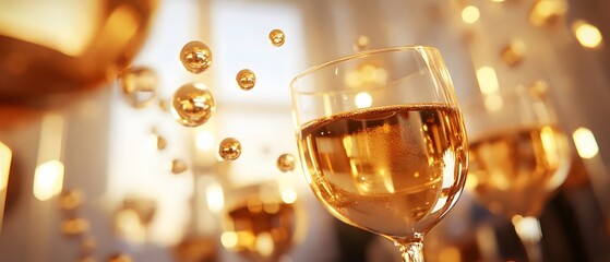 Festive bubbles in elegant champagne glass.