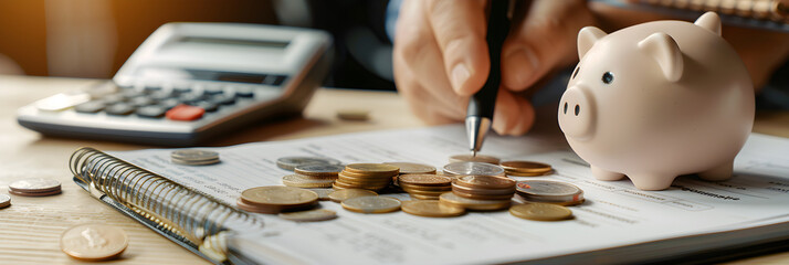 Conceptual Representation of Essential Financial Saving Tips: Piggy Bank, Budget Planning, and Need for Regular Saving