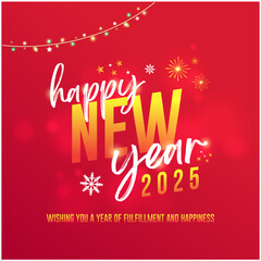 Happy New Year wishes. Abstract Red background with Lights  Greeting Card Social Media Post Vector Design Template