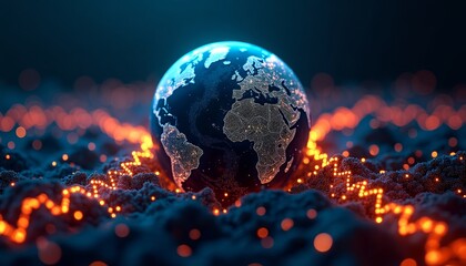 Blue Earth with glowing orange dots