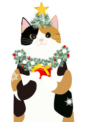 クリスマスのコスプレをする三毛猫