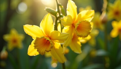 Bright yellow daffodils in sunlight