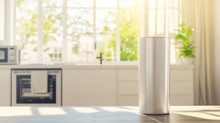 Modern Kitchen Tumbler Mockup with Sunlight - Contemporary Lifestyle Mockup in Stylish Kitchen Setting