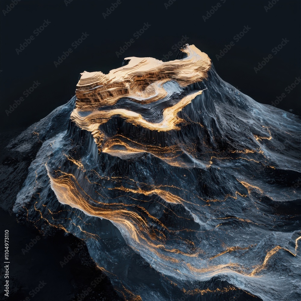 Poster visualizing tectonic plate movements as digital wave patterns using geological data rendering in ear