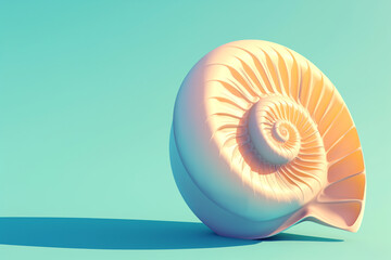 Obraz premium Ammonite fossil shell against pastel-colored minimalist background scene
