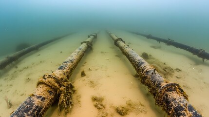 Underwater damaged cables on seabed reveal the fragility of global communication networks, emphasizing the need for resilience and maintenance in modern connectivity infrastructure.