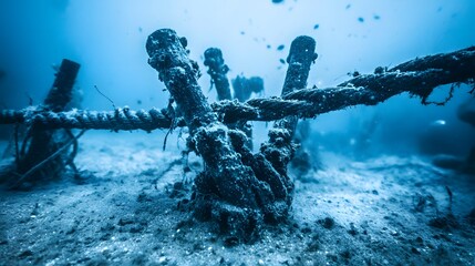 Naklejka premium Underwater damaged cables on seabed reveal the fragility of global communication networks, emphasizing the need for resilience and maintenance in modern connectivity infrastructure.