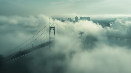 Fototapeta premium Bridge Enveloped In Fog Over City Skyline
