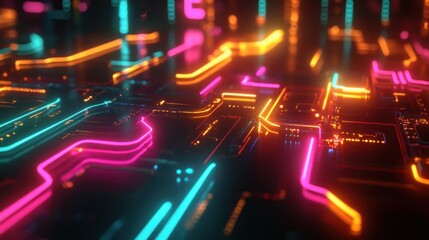 Obraz premium Abstract neon glowing lines on a black surface.