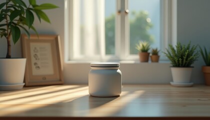 A jar of honey on the wooden table