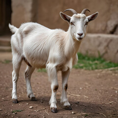 A Stunning Portrait of a White Goat in a Rustic Setting