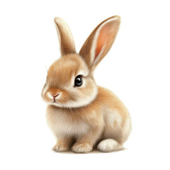 Obraz premium A cute realistic bunny sits calmly against a soft transparent background, showcasing its fluffy fur and bright eyes, an realistic with a little bunny,, transparent background.