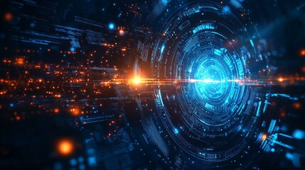 Fototapeta premium Artificial intelligence chipset on circuit board in futuristic concept technology artwork, orange tone