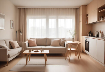 Fototapeta premium Modern Minimalist Living Room and Kitchen Design