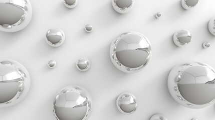 Abstract background of chrome spheres on white surface.