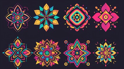 A collection of colorful abstract geometric designs.