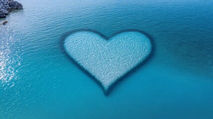 Aerial view of heart-shaped ocean water.
