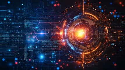 Artificial intelligence chipset on circuit board in futuristic concept technology artwork, orange tone