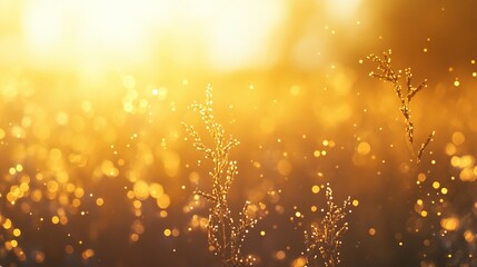 Fototapeta premium Mystical golden bokeh new year background featuring soft defocused light and sparkling abstract elements for a magical celebration theme perfect for festive digital designs and holiday party invitatio