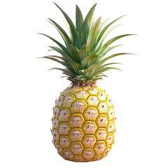 Fototapeta premium A fresh pineapple with vibrant green leaves isolated on a clean transparent background, A single pineapple isolated, transparent background.