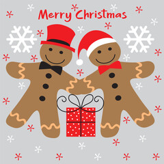 Christmas card, gift bag or box design with gingerbread man
