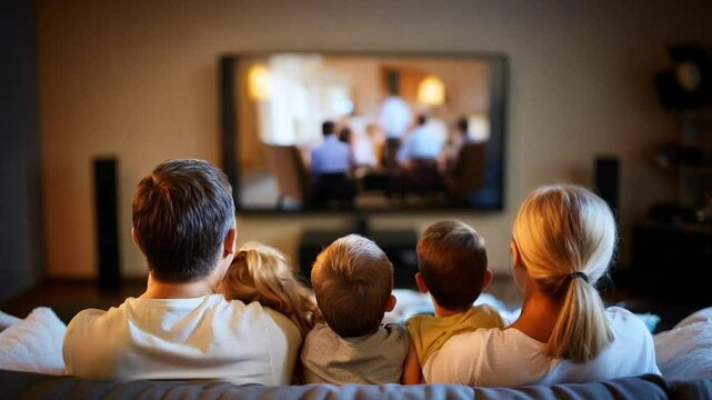 Family sitting at home watching tv television