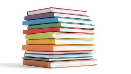 Stack of colorful books isolated on white background. Collection of different books. Hardback books for reading. Back to school and education concept.