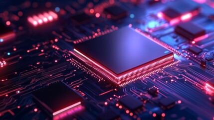 Artificial intelligence chipset on circuit board in futuristic concept technology artwork, orange tone