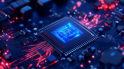 Artificial intelligence chipset on circuit board in futuristic concept technology artwork, orange tone