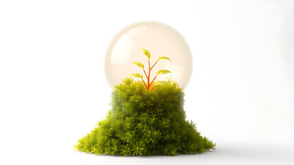 Tree growing on light bulb with sunshine in nature. saving energy and eco concept.3d illustration.