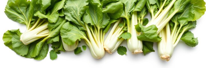 Fresh green bok choy vegetables isolated on white background, healthy, organic, flat lay view, diet, bok choy