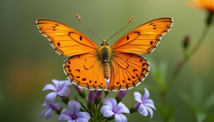 Orange butterfly with black spots on wings