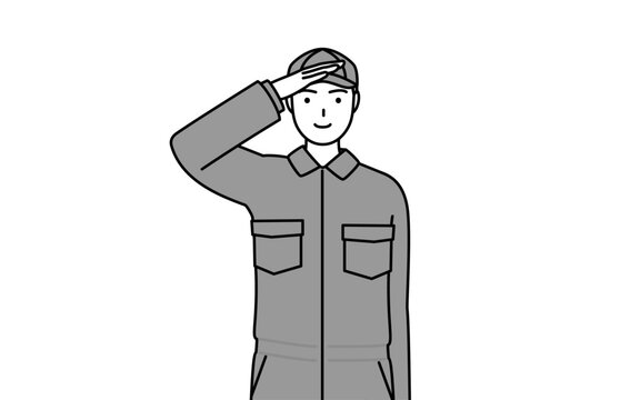 recommend clip art: 最敬礼するつなぎ姿の整備士