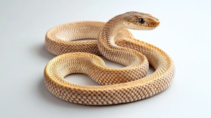 Obraz premium A Pale Yellow Snake Coiled On A White Background