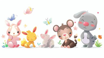 Naklejka premium A cartoon illustration of cute baby animals.