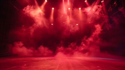 Naklejka premium Red Stage Lighting with Smoky Atmosphere